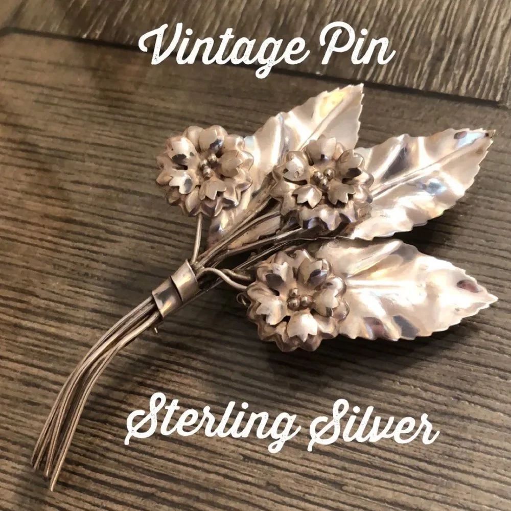 Vintage Sterling Silver Floral Bouquet Flower Pin